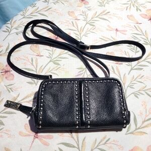 Brighton Black Studded Wallet W/shoulder Strap